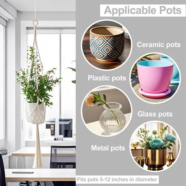 Alt view image 2 of 6 - 3 Pack Macrame Plant Hanger White, 35/41/47 Inch Handmade Boho Hanging Planter Basket with Screw Hooks, S-Hooks and Extension Rope for Indoor Plants Home Decor (Pots Not