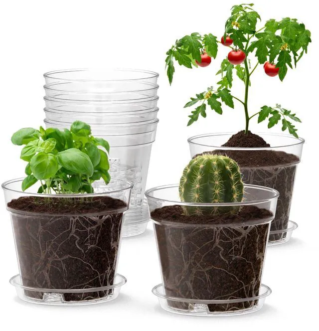Main image of WSMKSZ 4 Inch Clear Nursery Pots 8 Pack with Drainage Holes and Trays, Highly Transparent Plastic Planters for Small Indoor Plants, Seedling Starter