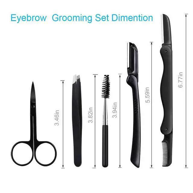 Alt view image 3 of 7 - 5-in-1 Professional Eyebrow Grooming Kit for Women and Men - Includes Brow Razors, Brush, Scissors, Slant Tweezers
