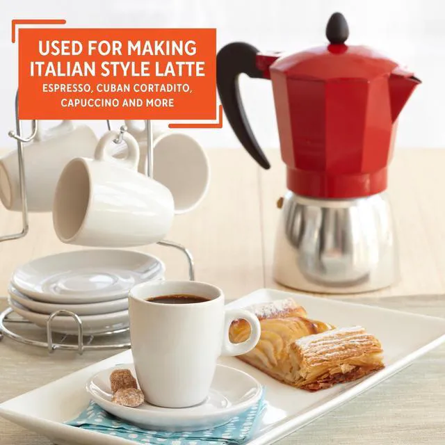 Alt view image 6 of 6 - IMUSA B120-42T 3-Cup Aluminum Stovetop Espresso Coffee Maker, Red