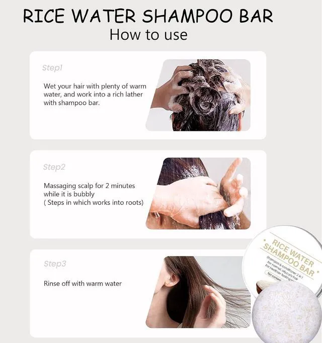 Alt view image 3 of 7 - 2 in 1 Rice Water Shampoo & Conditioner, 2 Pcs Natural Rice Water Shampoo Bar for Hair, Hydrating & Moisturizing Dry Hair, Frizz-Reducing Bar Soap for Women and Men