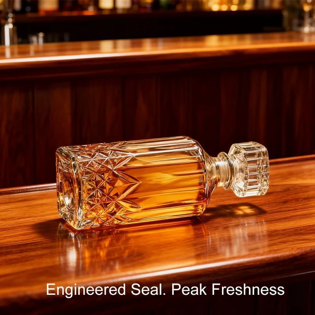 Alt view image 7 of 7 - 32oz Glass Whiskey Decanter With Airtight Geometric Stopper For Liquor, Vodka, Bourbon, Scotch, Brandy, Wine