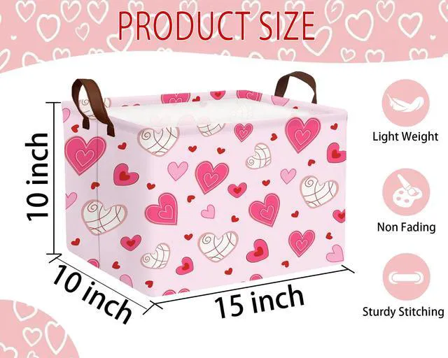 Alt view image 6 of 7 - Large Heart Shaped Storage Bin Collapsible Organizer Valentine's Day Basket Pink Bottom Lines White Love Room Decor