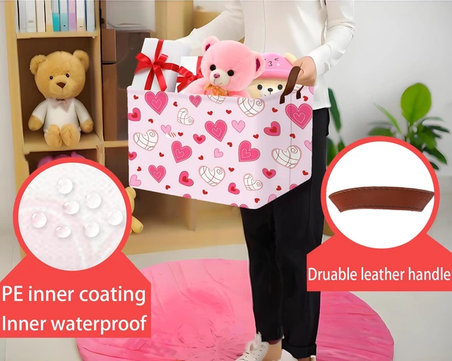 Alt view image 7 of 7 - Large Heart Shaped Storage Bin Collapsible Organizer Valentine's Day Basket Pink Bottom Lines White Love Room Decor