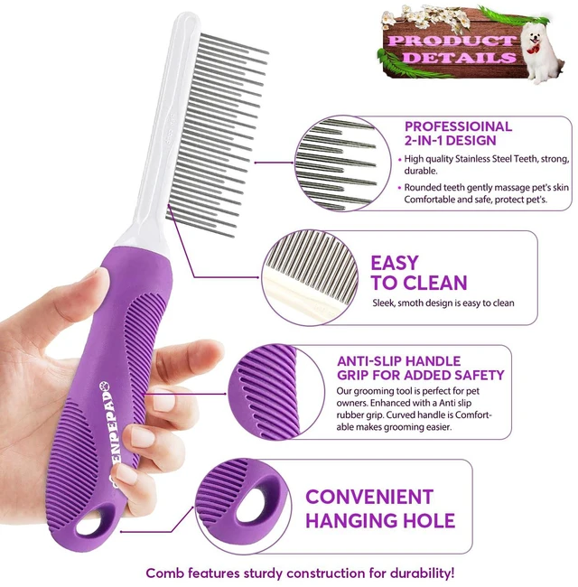 Alt view image 7 of 7 - GENPEPADO Detangling Pet Comb for Dogs and Cats with Matted Hair, Long & Short Stainless Steel Fine Teeth for Removing Mats, Tangles, Knots & Loose Fur from Undercoat