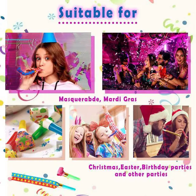 Alt view image 2 of 7 - 25 PCS Party Blower Blowouts Noisemakers Funny Colorful Birthday New Years Blow Horns Whistles Favors