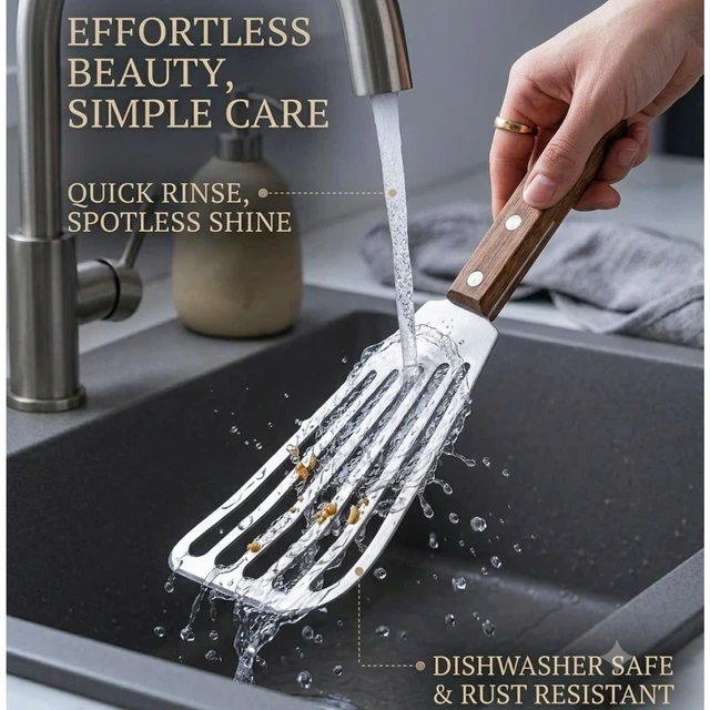 Alt view image 2 of 6 - Stainless Steel Slotted Fish Spatula for Non-Stick Cookware, Flexible Turner for Kitchen Cooking Barbecue Egg Grill