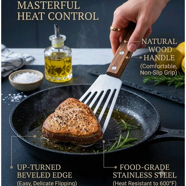 Alt view image 3 of 6 - Stainless Steel Slotted Fish Spatula for Non-Stick Cookware, Flexible Turner for Kitchen Cooking Barbecue Egg Grill