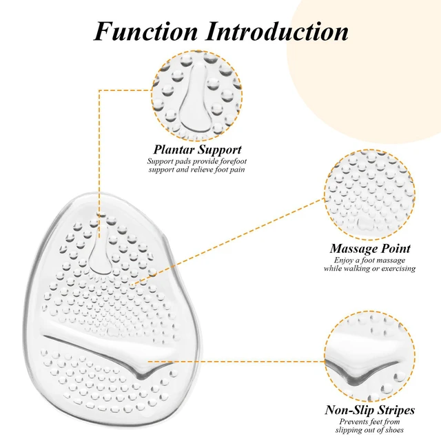 Alt view image 4 of 7 - Metatarsal Pads for Women, High Heel Ball of Foot Cushions, Non-Slip Heel Inserts, One Size Fits All (Clear, 3 Pairs)