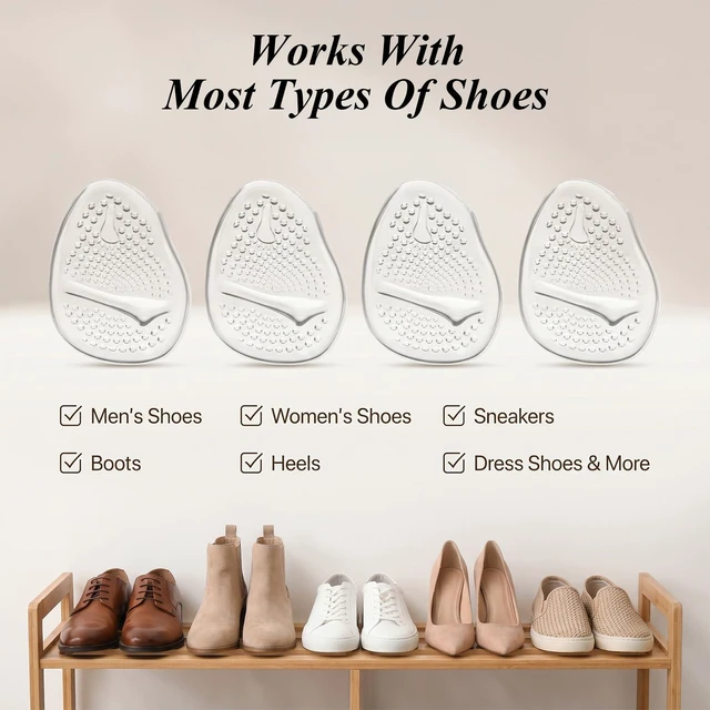 Alt view image 3 of 7 - Metatarsal Pads for Women, High Heel Ball of Foot Cushions, Non-Slip Heel Inserts, One Size Fits All (Clear, 3 Pairs)