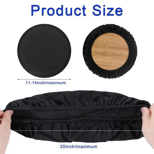 Alt view image 3 of 7 - Xthrotsenk 2-Pack Bar Stool Covers Black Round High Elastic Slipcovers Soft Cushion Washable Fit for Dia 11-14in Bar Chair for Home Bar Hotel Market