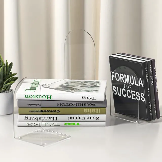 Alt view image 7 of 7 - Acrylic Bookends 4 Pieces Clear Transparent Shelf Book Stopper for Shelves Desktop Organizer Home Office Supplies