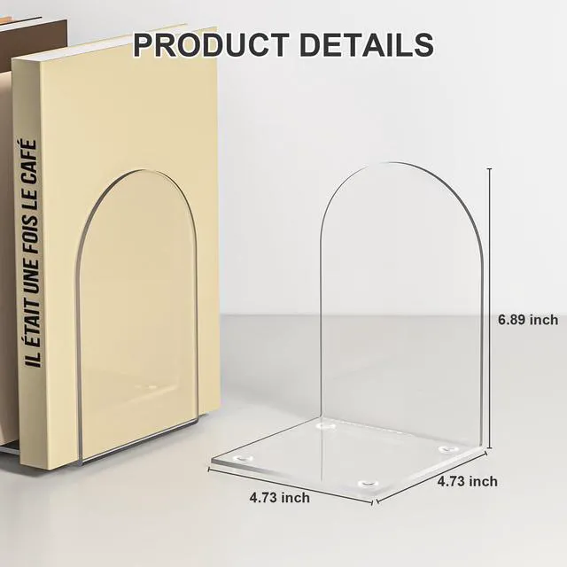 Alt view image 6 of 7 - Acrylic Bookends 4 Pieces Clear Transparent Shelf Book Stopper for Shelves Desktop Organizer Home Office Supplies