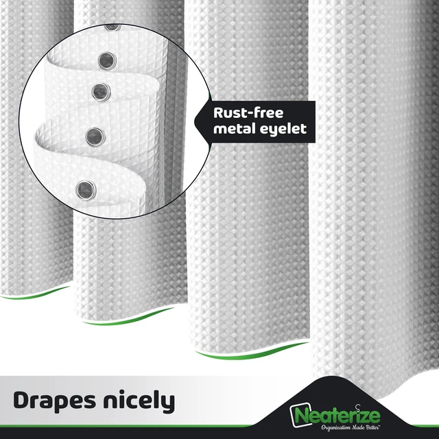 Alt view image 5 of 7 - NEATERIZE Hotel Style White Waffle Fabric Shower Curtain 72x72Inches