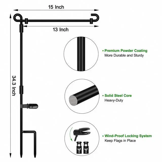 Alt view image 3 of 6 - HOOSUN Garden Flag Stand and Holder Pole, Premium Metal Powder-Coated Weather-Proof Paint, with Garden Flag Clip and Spring Stoppers, Without Flag