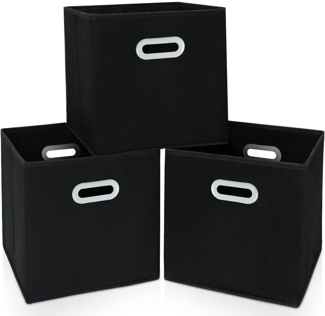 Main image of Fabric Cube Storage Bins with Dual Handles, Foldable, Set of 3, Black