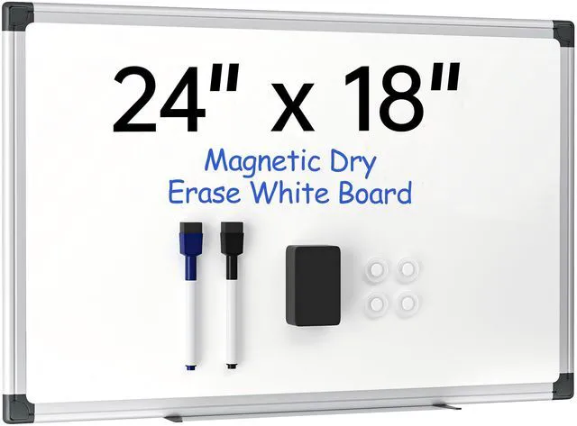 Main image of VUSIGN 24" x 18" Magnetic Whiteboard, Dry Erase Board with Silver Frame, Wall-Mounted for Office, Home, School - Includes 1 Eraser, 2 Multicolor Markers & 4 Magnets