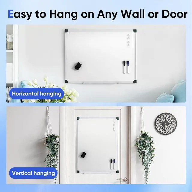 Alt view image 5 of 7 - VUSIGN 24" x 18" Magnetic Whiteboard, Dry Erase Board with Silver Frame, Wall-Mounted for Office, Home, School - Includes 1 Eraser, 2 Multicolor Markers & 4 Magnets