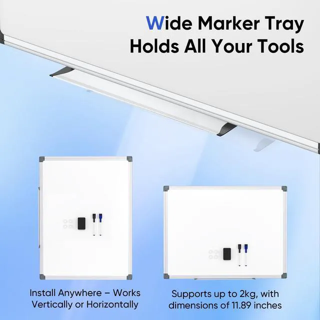 Alt view image 2 of 7 - VUSIGN 24" x 18" Magnetic Whiteboard, Dry Erase Board with Silver Frame, Wall-Mounted for Office, Home, School - Includes 1 Eraser, 2 Multicolor Markers & 4 Magnets