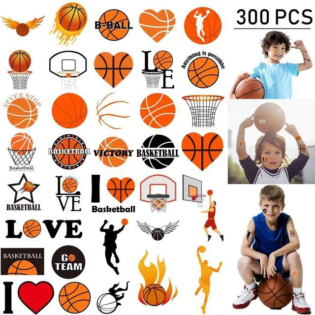 Main image of Oringaga 300 Basketball Temporary Tattoos for Kids - Birthday Baby Shower Party Supplies Goodie Bag Stuffers (24 Sheets)