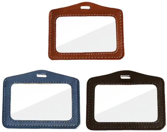 Main image of 3 Pcs Leather ID Badge Holder with Dual-Side Clear Window, Waterproof Horizontal Badge Holder for Women and Men