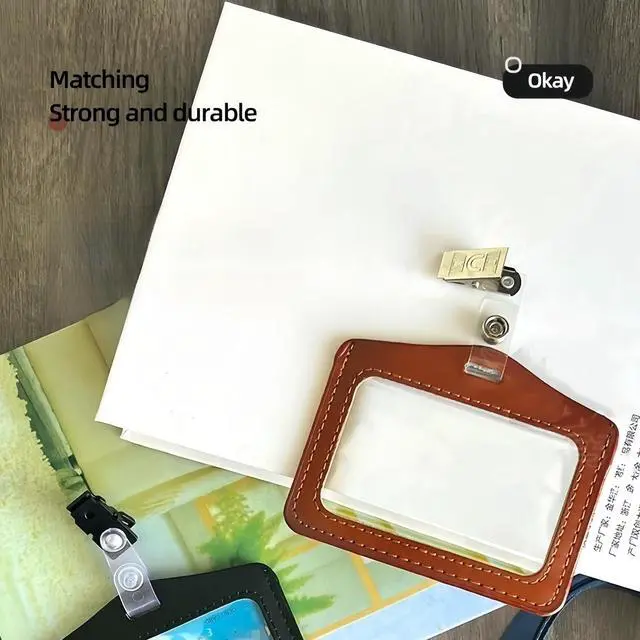 Alt view image 2 of 6 - 3 Pcs Leather ID Badge Holder with Dual-Side Clear Window, Waterproof Horizontal Badge Holder for Women and Men