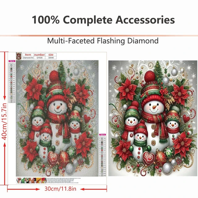 Alt view image 4 of 6 - WEUOPG Christmas Diamond Painting Kit for Adults & Beginners, Snowman Family Full Drill 5D Round Diamonds, Home Wall Decor (Snowmen-Red)