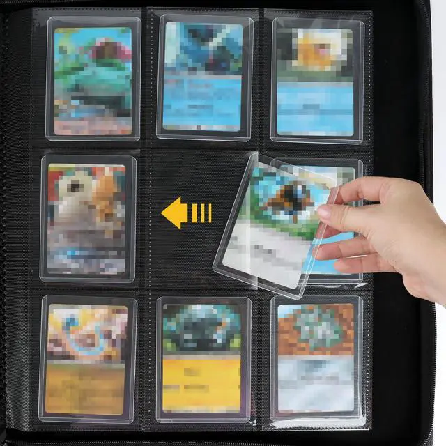 Alt view image 7 of 7 - 9 Pocket Ringless Side Loading Toploader Storage Binder, Fits 288 Standard 3"x4" Hard Top Loaders, PU Fixed Page Zipper Card Album for TCG Sports Cards, Carton Black