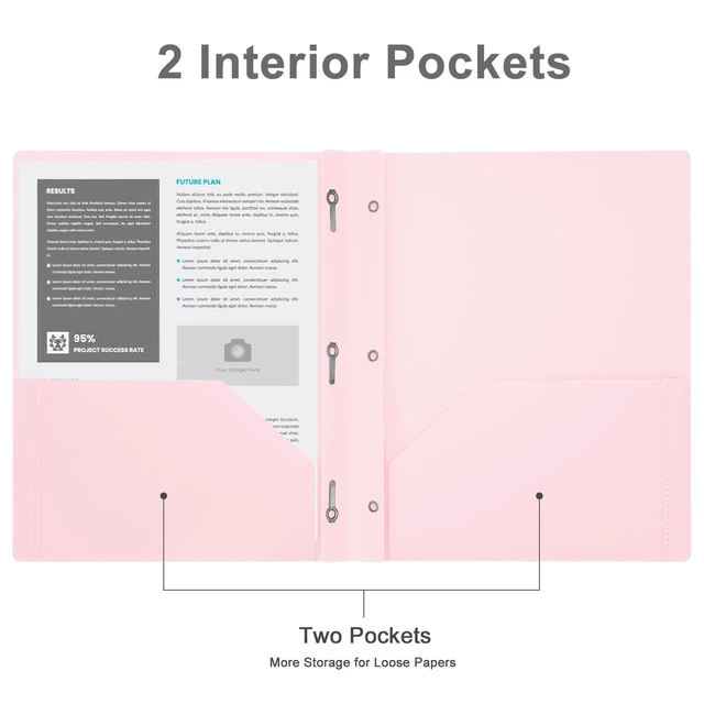 Alt view image 3 of 7 - Two-Pocket Plastic Folders with 3 Prongs, Letter Size, 6-Pack Pastel Colors (Pink)