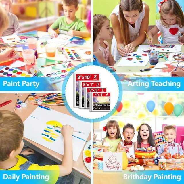 Alt view image 4 of 7 - ESRICH Canvas Boards 12-Pack, 4x4, 5x5, 5x7, 8x10, Blank Cotton Primed Canvas Panels for Acrylic, Oil, Gouache & Tempera