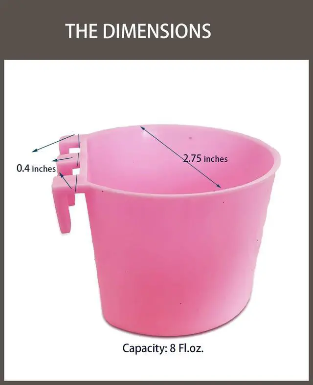 Alt view image 4 of 5 - 10 Pack 8oz Pink Cage Cups Birds Feeders Seed Bowl Chicken Watering Dish Rabbit Water Food Hanging Wire Cages Coop Cups for Parrot Parakeet Gamefowl Poultry Pigeon