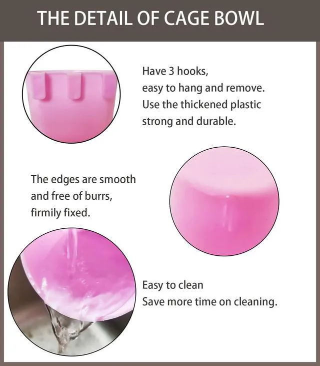 Alt view image 2 of 5 - 10 Pack 8oz Pink Cage Cups Birds Feeders Seed Bowl Chicken Watering Dish Rabbit Water Food Hanging Wire Cages Coop Cups for Parrot Parakeet Gamefowl Poultry Pigeon
