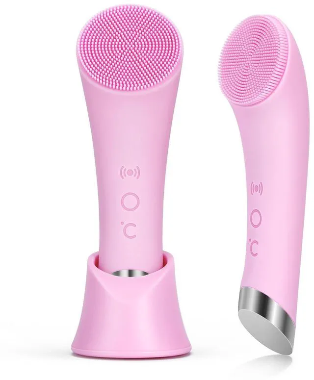 Main image of PRITECH Rechargeable Silicone Facial Cleansing Brush with Heat Massage, Vibrating Exfoliator, Waterproof, for Women and Men (Pink)