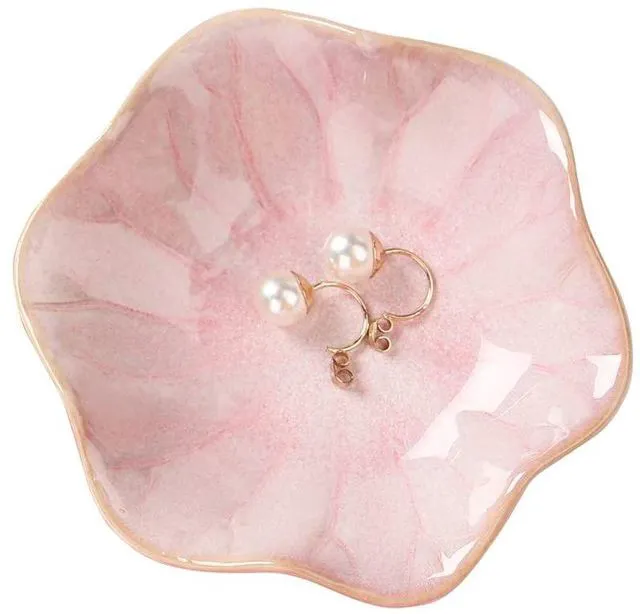 Main image of Binoster Ceramic Leaf Jewelry Dish, Pink Key Tray, Small Ring Dish, Trinket Tray, Modern Nightstand Decor
