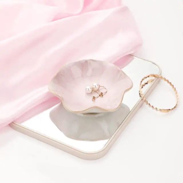 Alt view image 4 of 6 - Binoster Ceramic Leaf Jewelry Dish, Pink Key Tray, Small Ring Dish, Trinket Tray, Modern Nightstand Decor