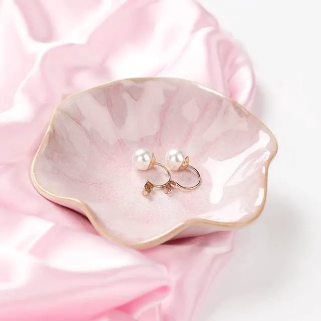 Alt view image 5 of 6 - Binoster Ceramic Leaf Jewelry Dish, Pink Key Tray, Small Ring Dish, Trinket Tray, Modern Nightstand Decor