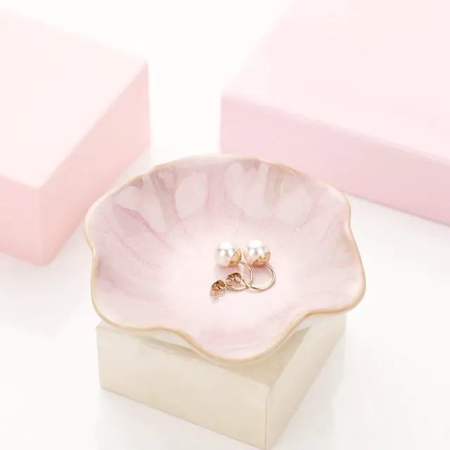 Alt view image 6 of 6 - Binoster Ceramic Leaf Jewelry Dish, Pink Key Tray, Small Ring Dish, Trinket Tray, Modern Nightstand Decor