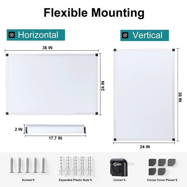 Alt view image 3 of 6 - OLIXIS 36" x 24" Magnetic Whiteboard, Dry Erase Board with Aluminium Frame, Includes 1 Eraser, 2 Markers, 4 Magnets, for Home School Office