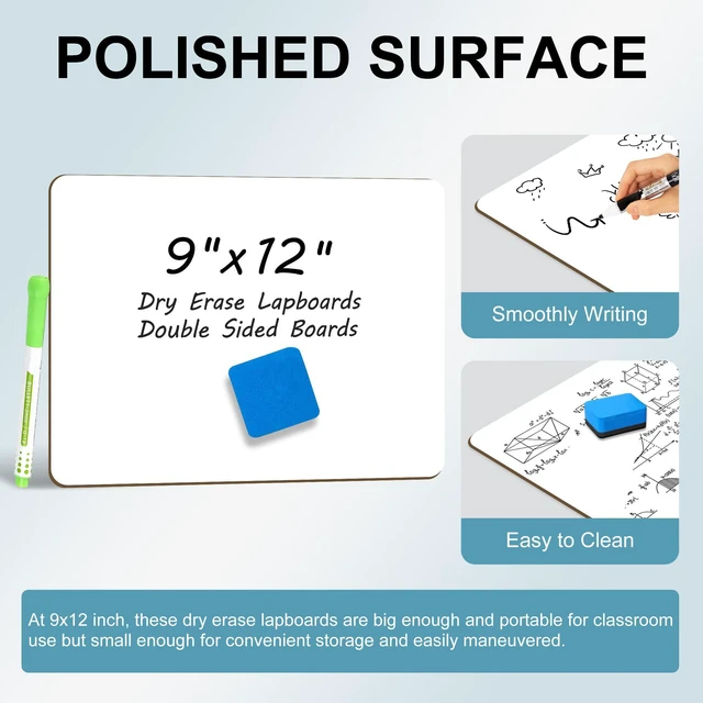 Alt view image 6 of 6 - 6 Pack Small Dry Erase Whiteboards 9" x 12" Classroom Personal Lapboards with Mini Erasers and Colored Pens