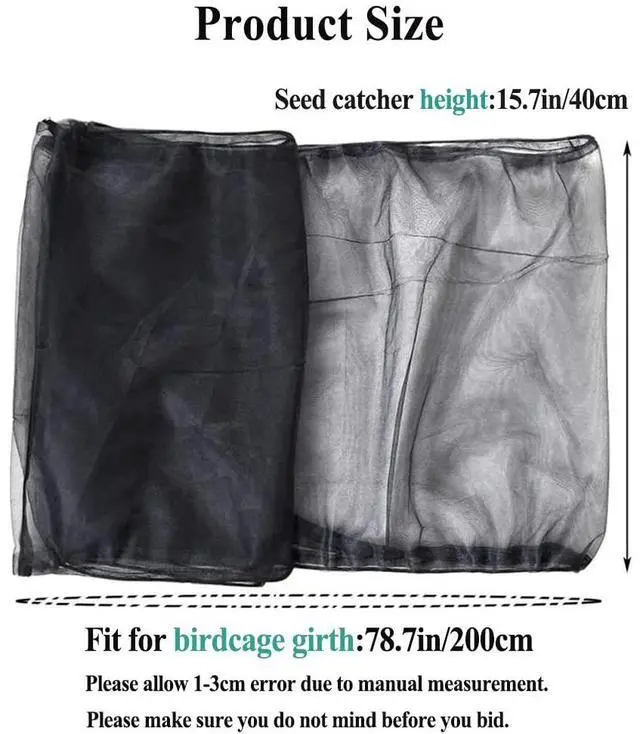 Alt view image 3 of 6 - ASOCEA Universal Bird Cage Seed Catcher Cover Skirt, Adjustable Nylon Mesh, for Round Square Cages, Prevent Scatter, Black 78.7Inch (Birdcage Not Included)