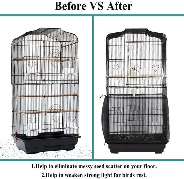 Alt view image 2 of 6 - ASOCEA Universal Bird Cage Seed Catcher Cover Skirt, Adjustable Nylon Mesh, for Round Square Cages, Prevent Scatter, Black 78.7Inch (Birdcage Not Included)