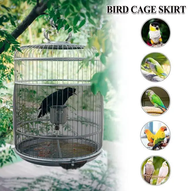 Alt view image 5 of 6 - ASOCEA Universal Bird Cage Seed Catcher Cover Skirt, Adjustable Nylon Mesh, for Round Square Cages, Prevent Scatter, Black 78.7Inch (Birdcage Not Included)