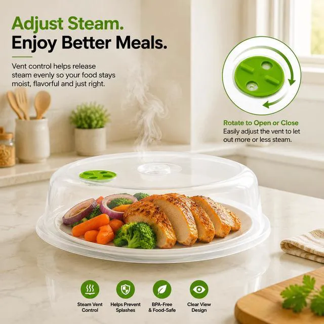 Alt view image 3 of 7 - 5 Microwave Plate Covers with Adjustable Steam Vents, Splatter Covers, Mixed Sizes for Large and Small Plates and Bowls
