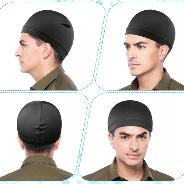 Alt view image 2 of 7 - Qianyu 4pcs Skull Caps Breathable Thin Sleep Hats Running Beanie Helmet Liner Stretchy Sweat Wicking