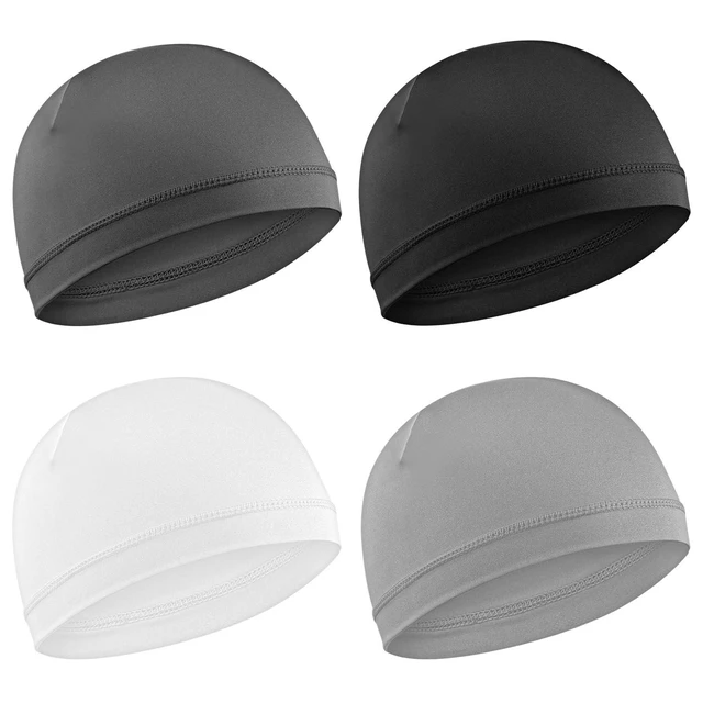 Alt view image 7 of 7 - Qianyu 4pcs Skull Caps Breathable Thin Sleep Hats Running Beanie Helmet Liner Stretchy Sweat Wicking