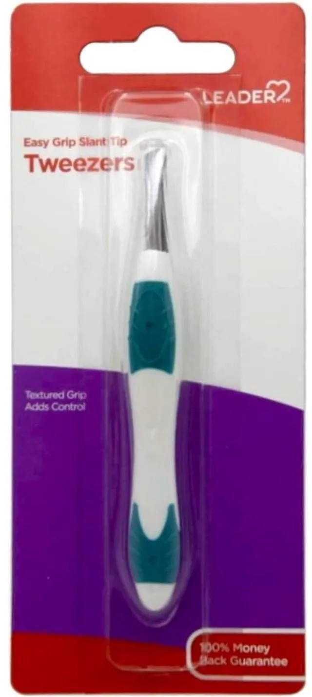 Alt view image 2 of 5 - LEADER Slant Tip Tweezers, Stainless Steel, Precision Easy Grip Non-Slip Rubber, for Eyebrows Facial Hair Splinter and Ingrown Hair Removal