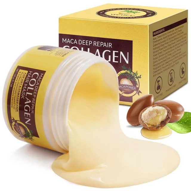 Alt view image 3 of 7 - Collagen Hair Mask and Treatment, Deep Repair Conditioner with Maca Essence for Dry Damaged Hair, Hydrating and Moisturizing - 150ml