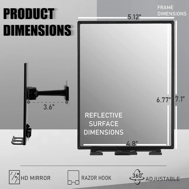 Alt view image 6 of 7 - LFOYOU Shower Mirror with Squeegee for Shaving and Face Washing - Built-in Two Razor Holders, 360 Rotation Adjustable, Easy Install Home Shower Accessory (Not Fogless)