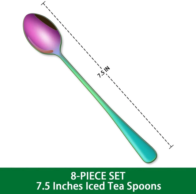Alt view image 5 of 7 - 5 Inch Rainbow Stainless Steel Ice Tea Spoon, Set of 8 Long Handle Coffee Stirring Spoons, Multicolored Sundae Spoons, Colorful Cocktail Mixing Spoon