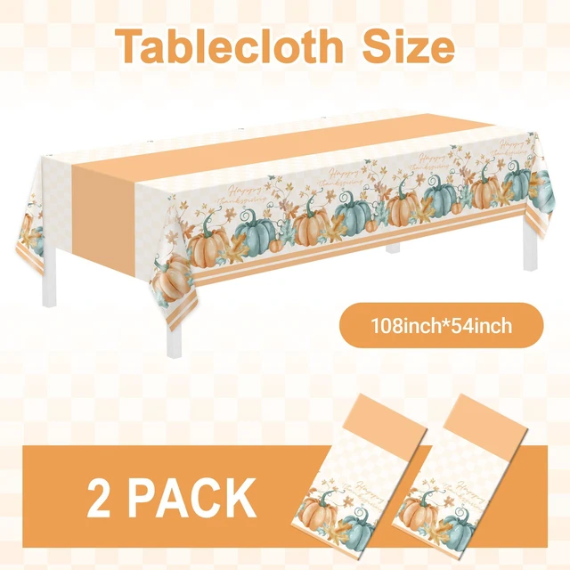 Alt view image 6 of 6 - Childom 2 Pcs Thanksgiving Disposable Plastic Tablecloth 54 x 108 Inch Orange Pumpkin Maple for Rectangle Table, Home, Parties, Outdoor Picnic, Baby Shower